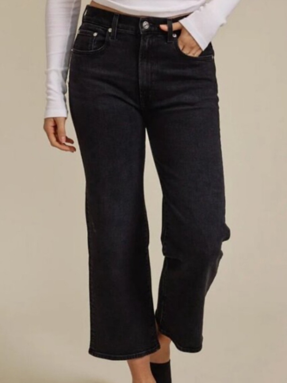 EDWIN MARLI WIDE LEG ANKLE FADED BLACK JEANS IN SHADOWS Size 28
